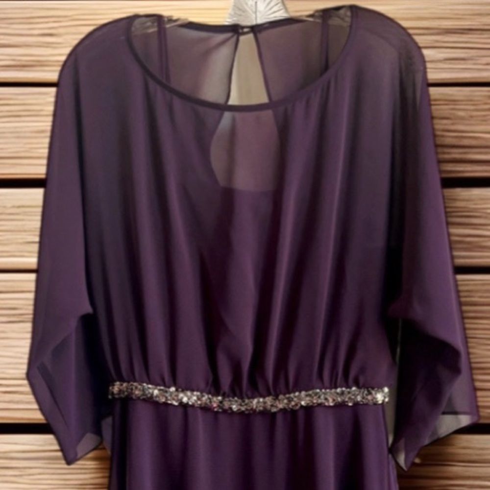 Joseph Ribkoff Amethyst Embellished Chiffon Layered A-Line Dress - Picture 9 of 13